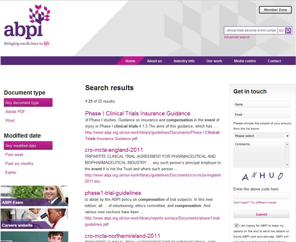 British Clinical Trials adverse Event Compensation search results