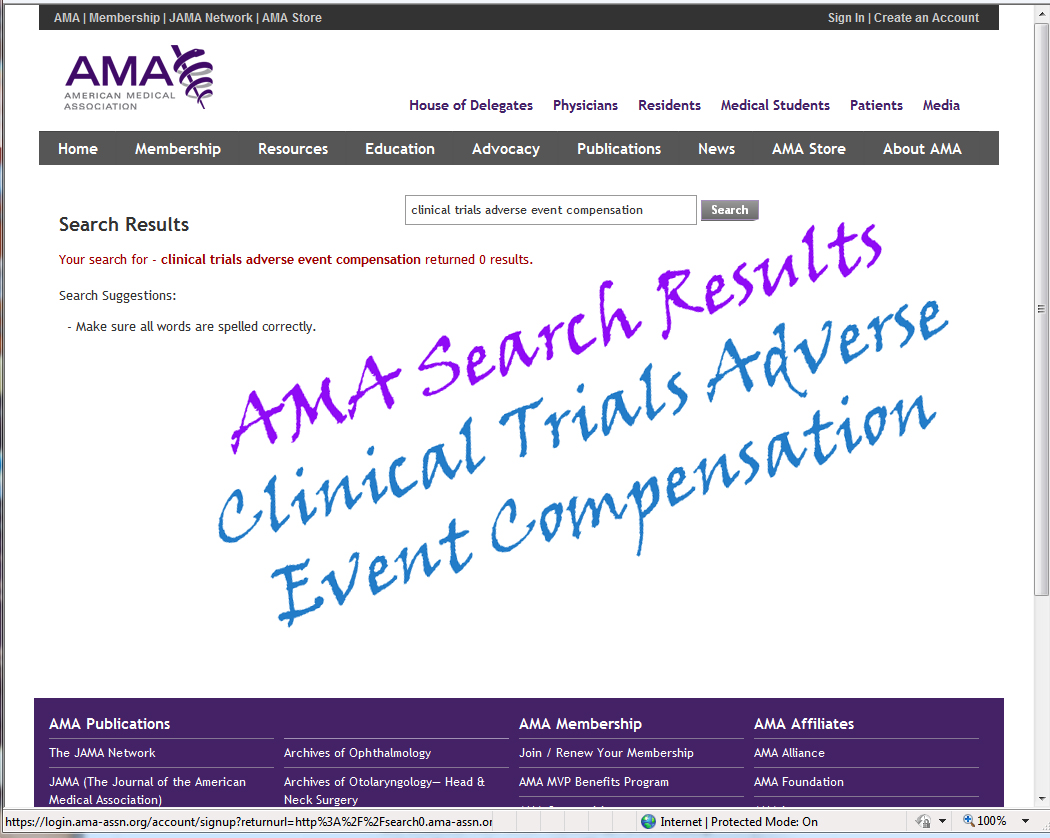 American AMA Clinical trials adverse events compensation search results