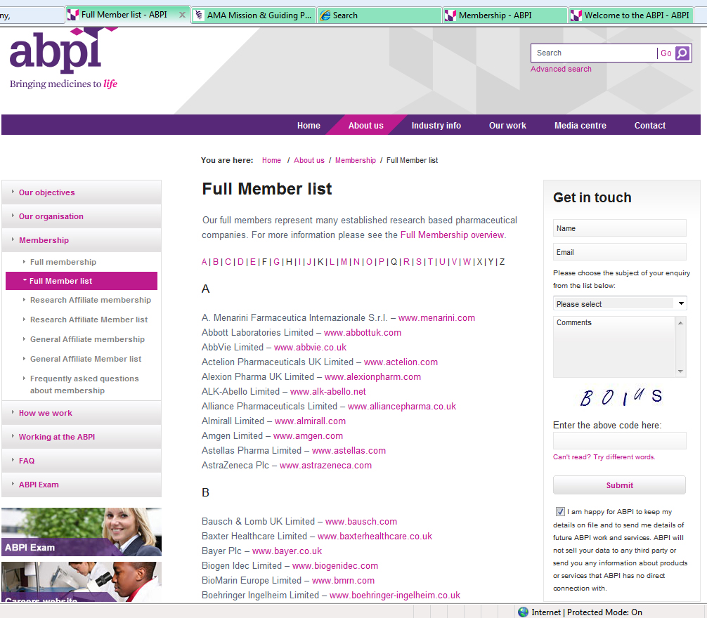 ABPI Membership Pharmaceutical companies conducting clinical trials, following a voluntary set of guidelines for thecompensation and long term care of adverse event sufferrers